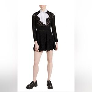 Alice and Olivia Black Lace Knit Dress with detachable White Bow.